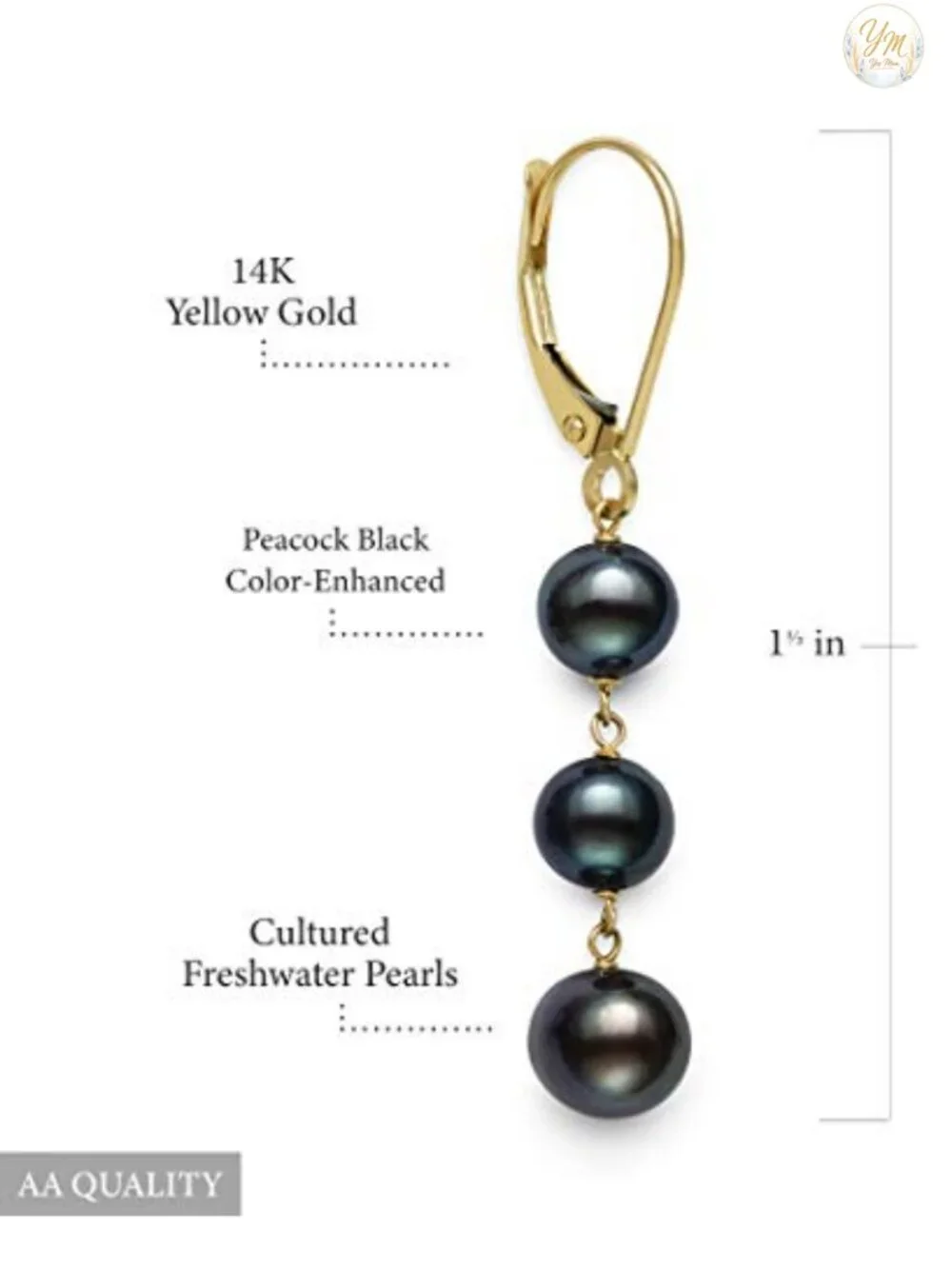 Genuine Freshwater Pearl Drop Earrings 14K Yellow Gold Leverback